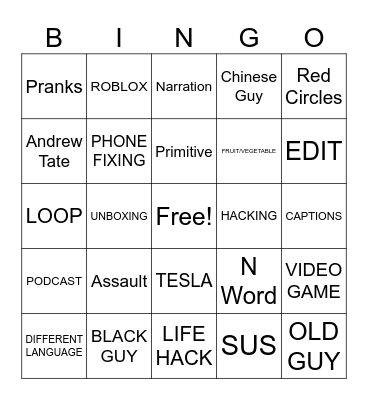 YOUTUBE SHORTS Bingo Card