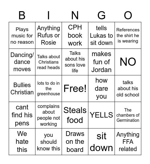 Stewart Bingo Card