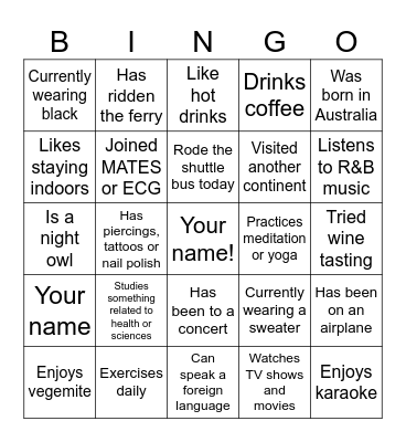 Culture Corner Bingo with ECG! :) Bingo Card