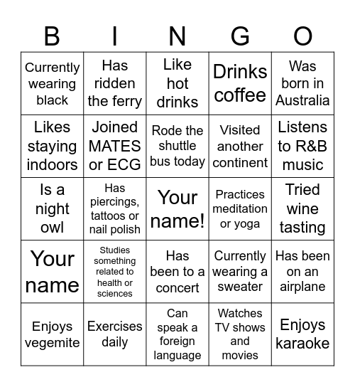 Culture Corner Bingo with ECG! :) Bingo Card