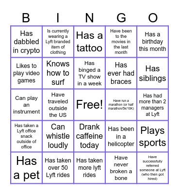 Lyft Strategy Ops Bingo Card