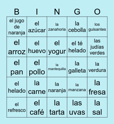 SP1 M4 La Comida (Palabras2) Bingo Card