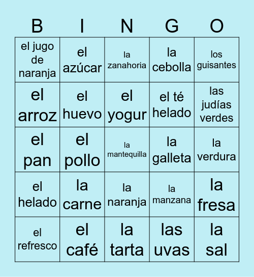 SP1 M4 La Comida (Palabras2) Bingo Card