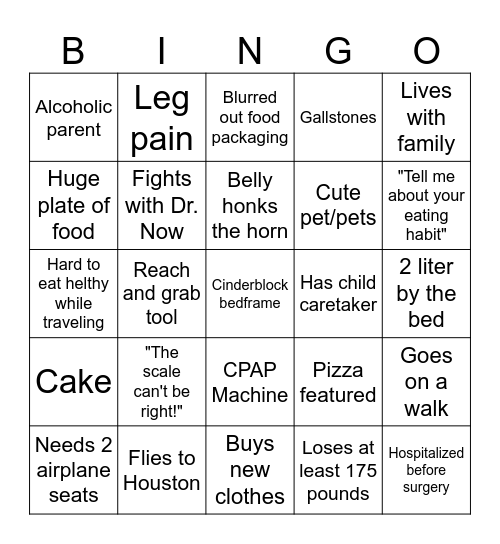 600 Pound Life Card 1 Bingo Card