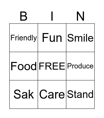 Senior Sak Bingo Card