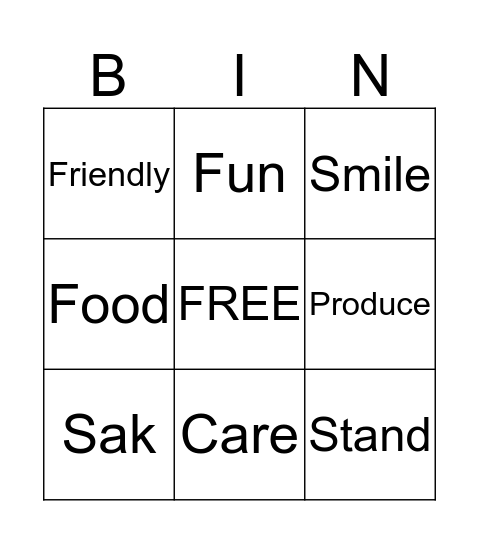 Senior Sak Bingo Card