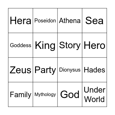 Greek Gods Bingo Card