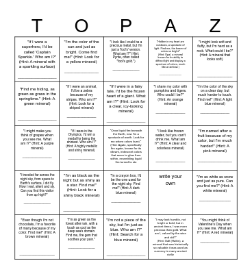 GeoKids Mineral Bingo Card Bingo Card