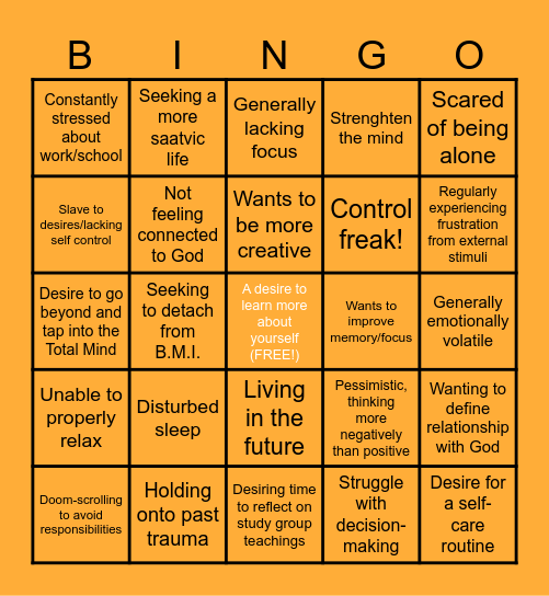 Self-Introspection Bingo Card