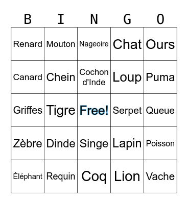 𝐹𝓇𝑒𝓃𝒸𝒽 𝒜𝓃𝒾𝓂𝒶𝓁𝓈 Bingo Card