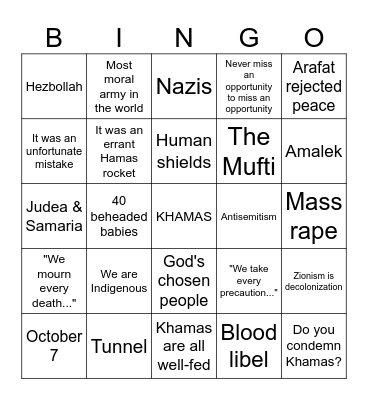 HASBARA BINGO Card