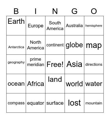 On the Map Bingo Card