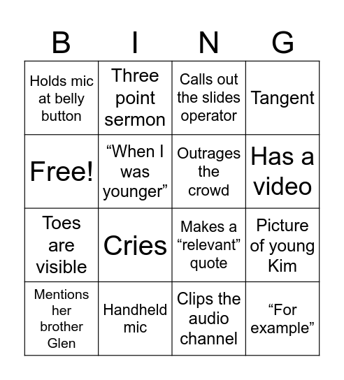 Kim Bingo Card