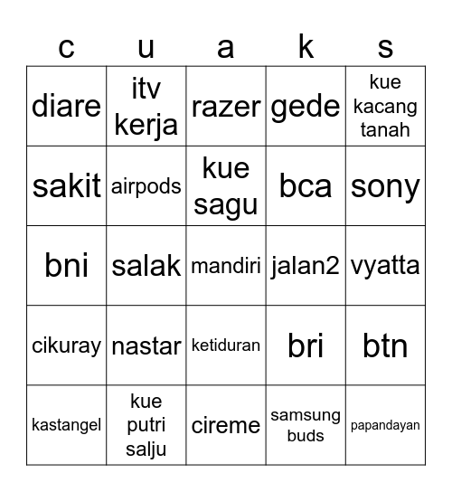 chuaks Bingo Card