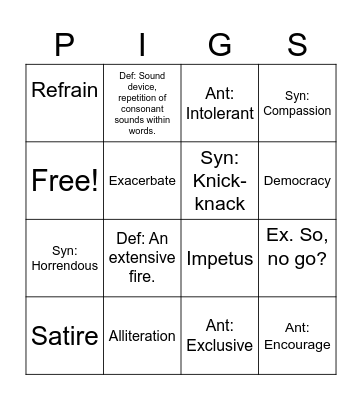 Vocab List #15 Card 2 Bingo Card