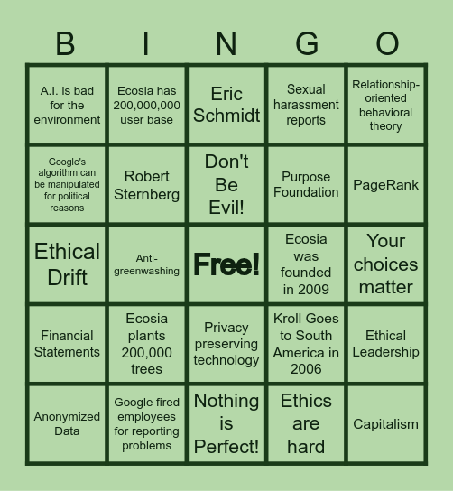 ETHICAL LEADERSHIP BINGO Card