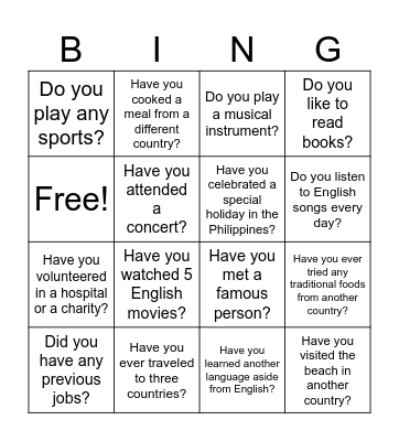 Have you...? Bingo Card