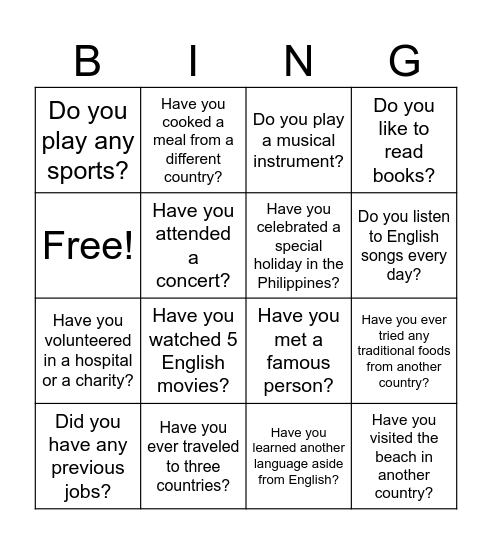 Have you...? Bingo Card