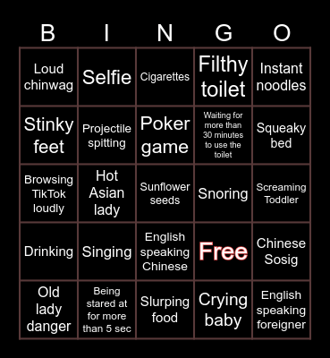 BINGO FOR DA ROAD Bingo Card