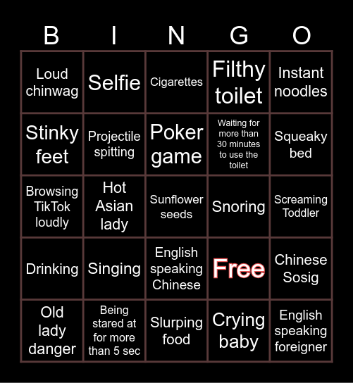 BINGO FOR DA ROAD Bingo Card