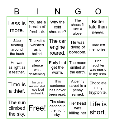 Figurative Language Bingo Card