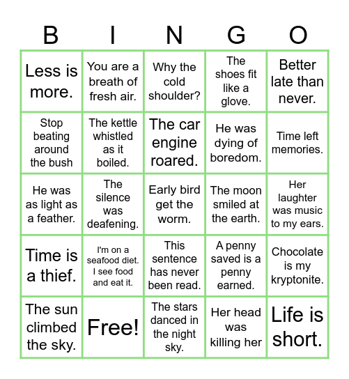 Figurative Language Bingo Card