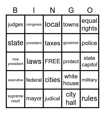 The Purpose of Government Bingo Card