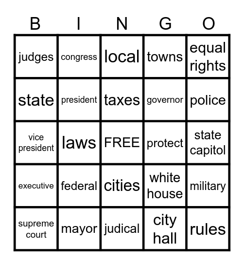 The Purpose of Government Bingo Card