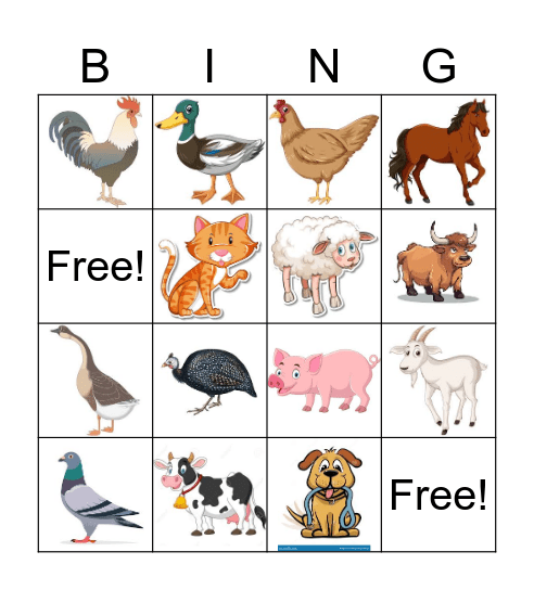 zwierzęta wiejskie Bingo Card
