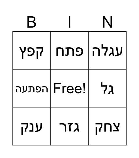 קמץ פתח אורנה לוי Bingo Card