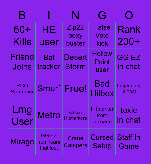 Phantom Forces Bingo Card