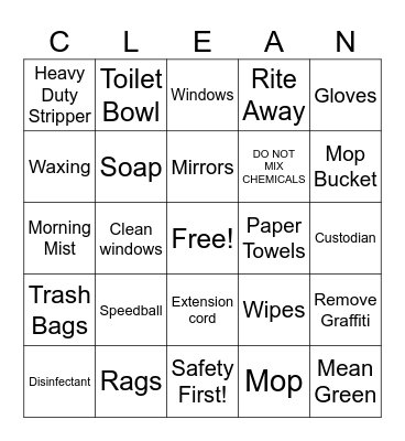 Custodian Bingo Card