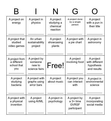 Project BINGO                           Project ID: Bingo Card