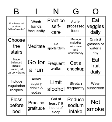 Whacha doin' for your health lately? Bingo Card