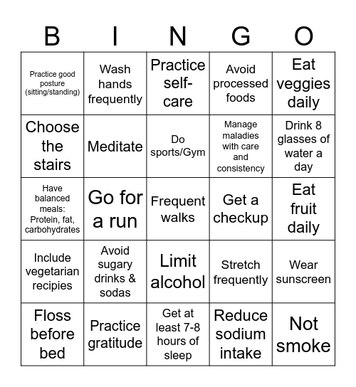 Whacha doin' for your health lately? Bingo Card