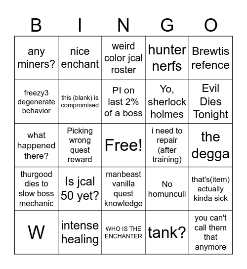 P3 SoD Bingo Card