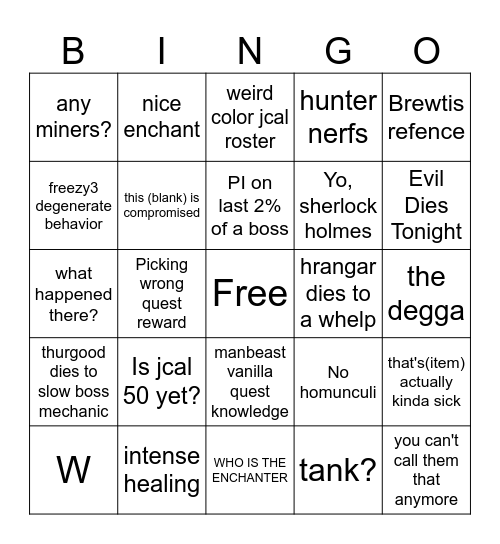 P3 SoD Bingo Card