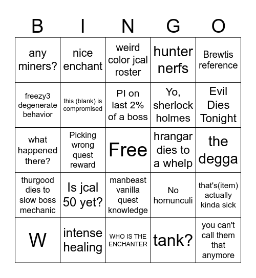 P3 SoD Bingo Card