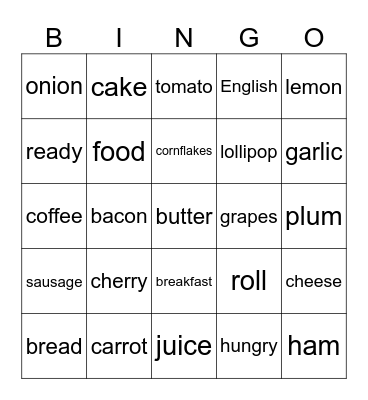 Food - Vegetables - Fruit Bingo Card