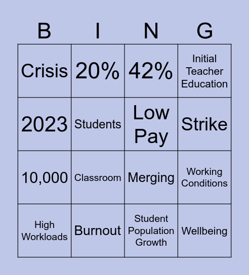 Teacher Shortages Bingo Card