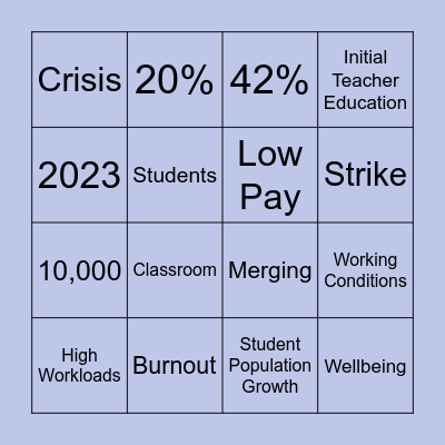 Teacher Shortages Bingo Card
