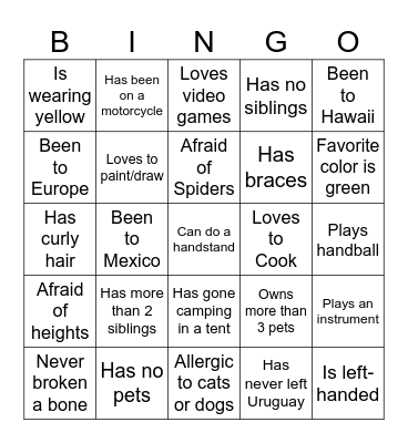 Meet and Greet Bingo Card
