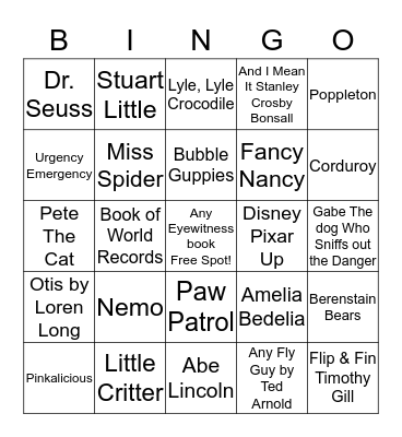 Extradordanry Character Ages 6-8 Bingo Card