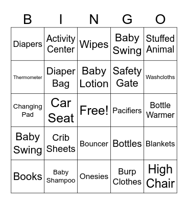 Baby Shower Bingo Card
