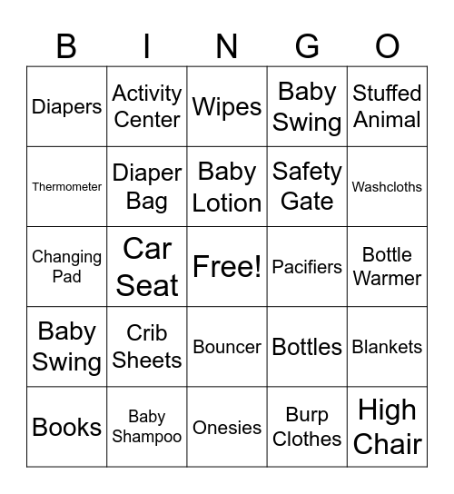 Baby Shower Bingo Card