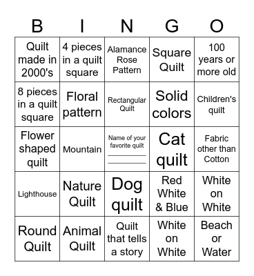 Uncle Eli's Quilting Party Bingo Card