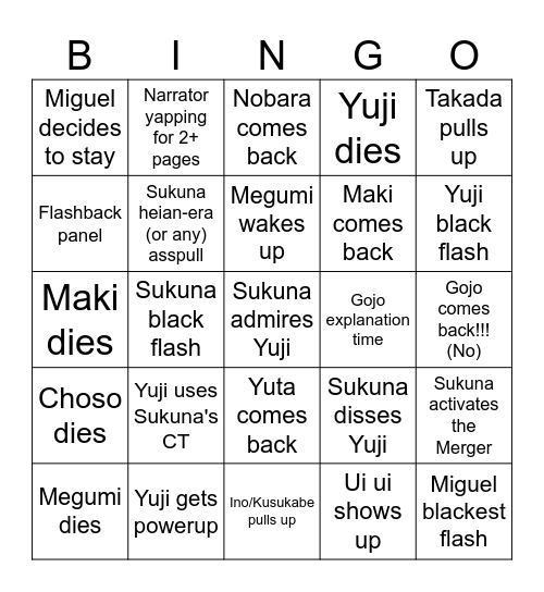 JJK 257 Bingo Card