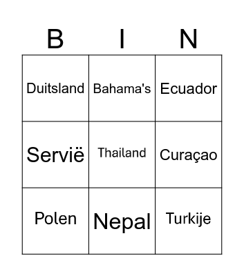 Landen bingo Card