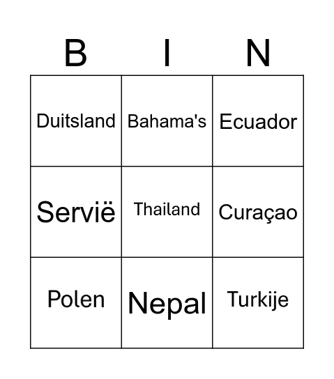 Landen bingo Card