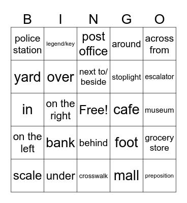 Unit 5 Vocab Bingo Card